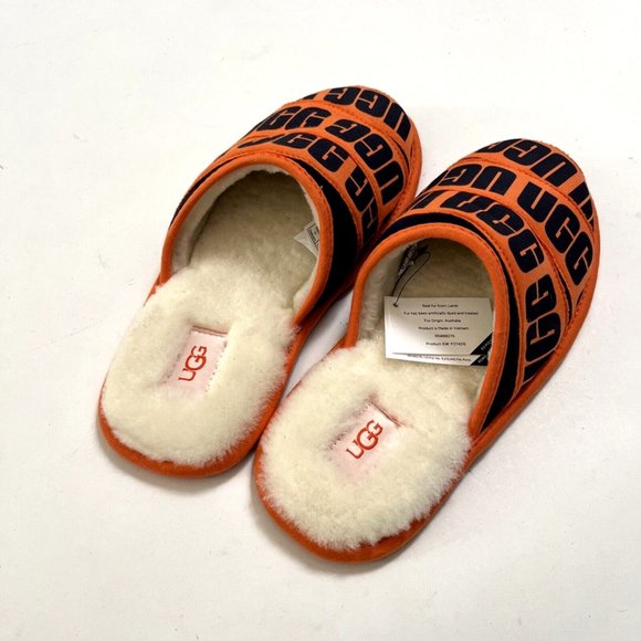 NWOB UGG Scuff Graphic Band Logo Orange Slippers Classic Slip-On Size 8 Letters - Picture 5 of 7